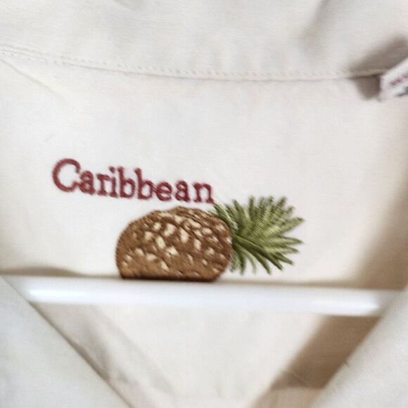 Caribbean Cream Linen Palm Tree Tropical Short Sleeve Button Down Shirt Mens XL - Picture 5 of 6